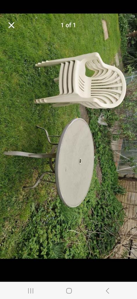 Garden Patio Table and Chairs Set – Beige Plastic