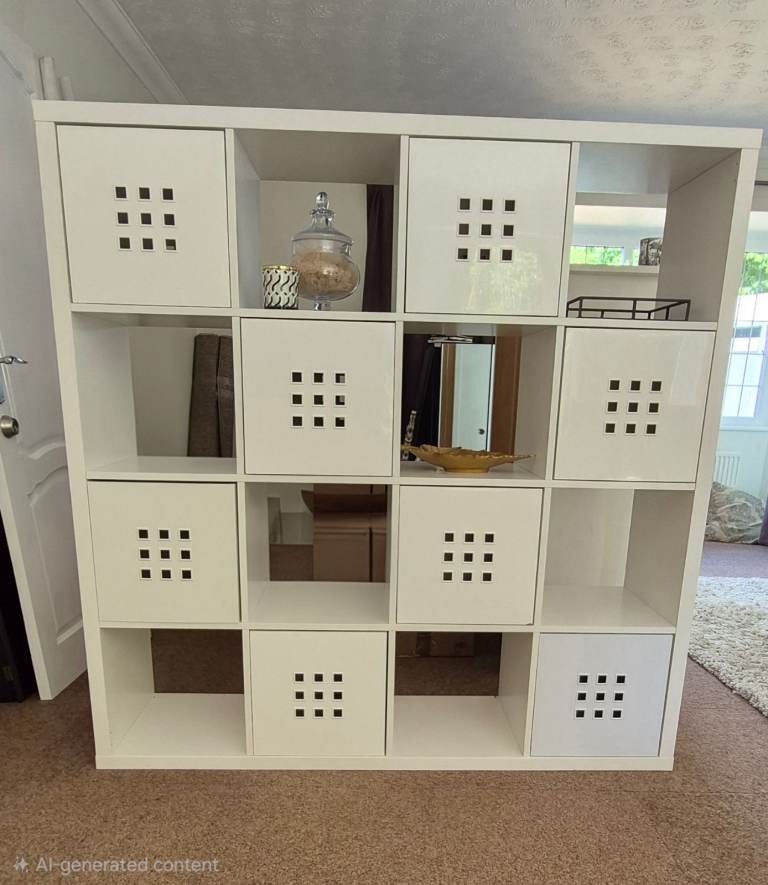 IKEA Kallax White 16 Cube Storage Unit with Inserts – Good Condition