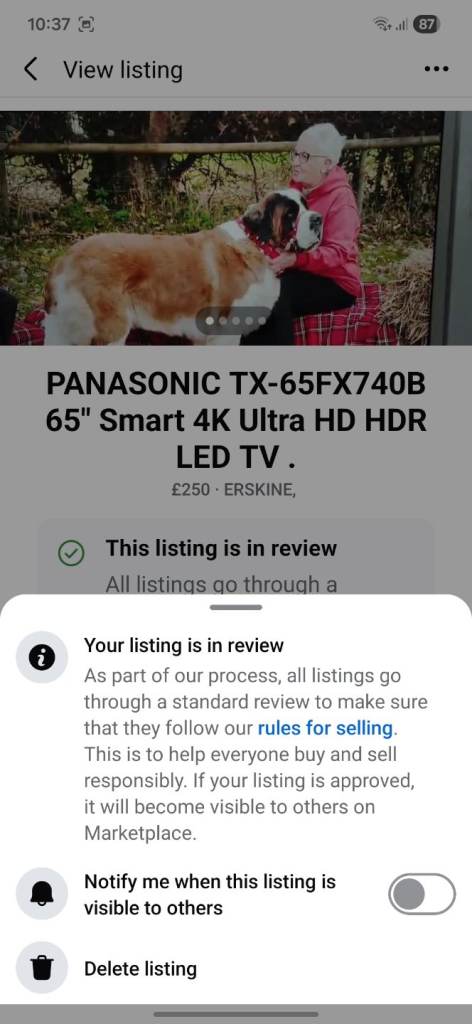 Panasonic 65" smart Tv. 