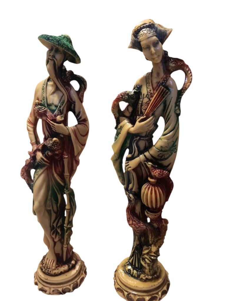 Beautiful Pair of Vintage Oriental-Style Figurines – 19 Inches High