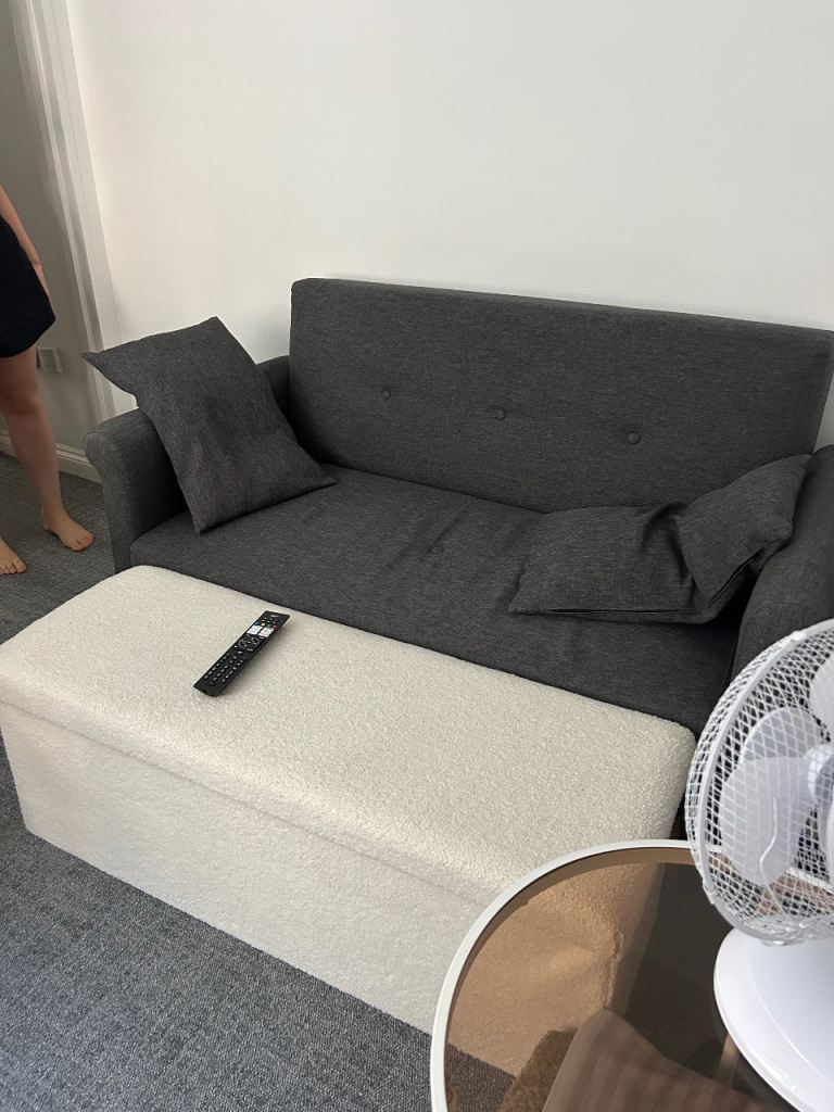 White Boucle Storage Ottoman