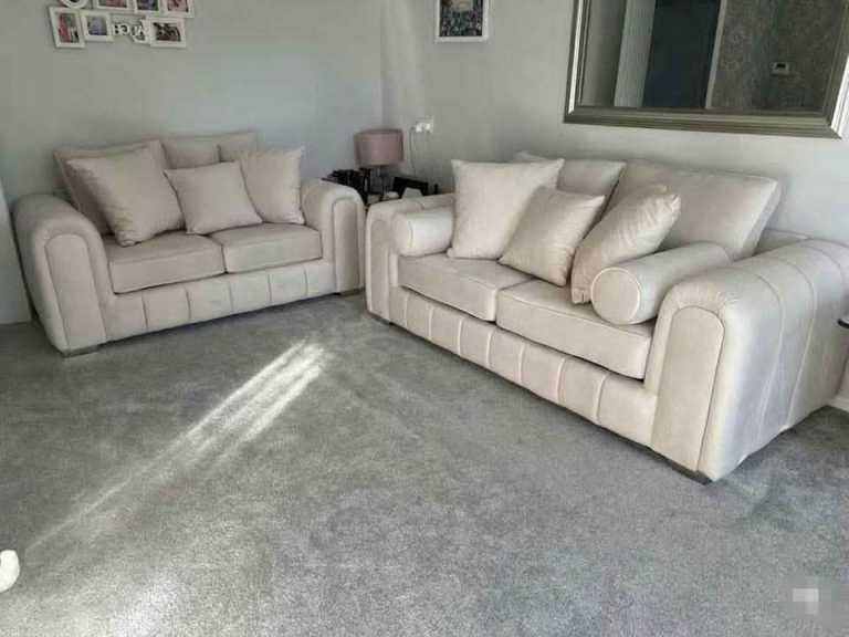 Pair of Cream Velvet 2-Seater Sofas – Like NEW