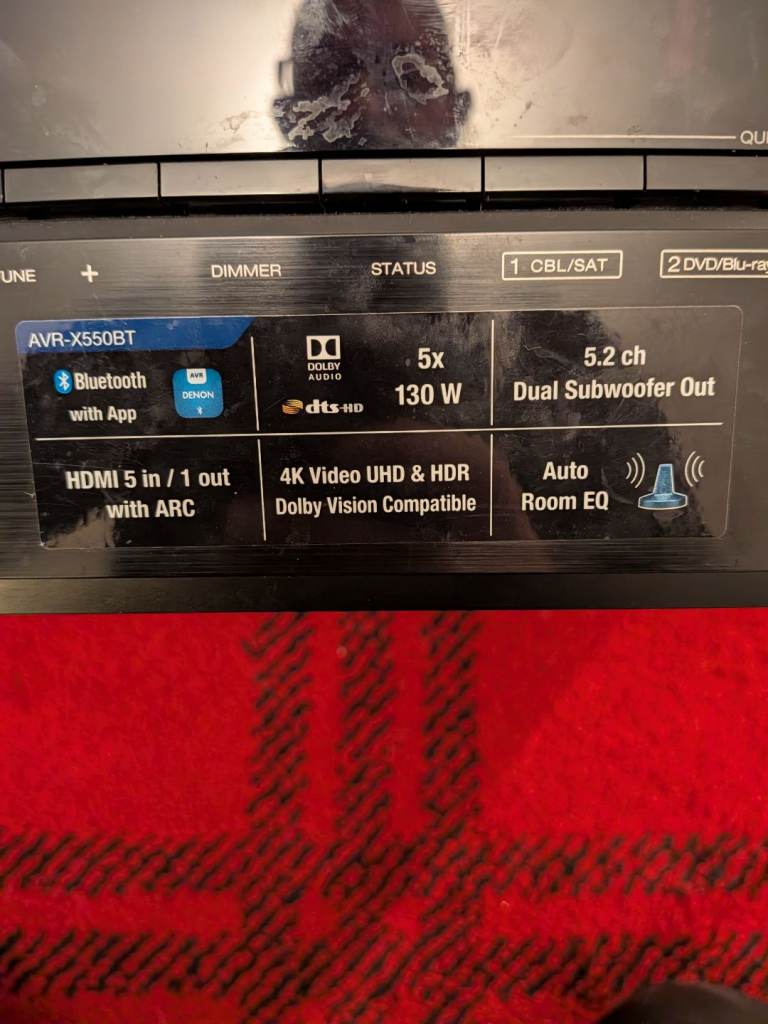 Denon AVR-X550BT 5.2 AV Receiver 4K HDR Dolby Vision Bluetooth With Remote control