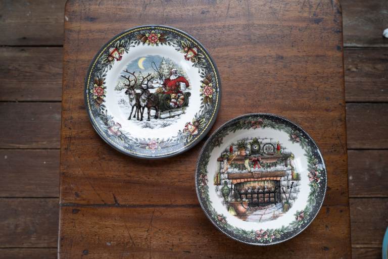Royal Stafford Santa's Sleigh Christmas plate and Christmas Eve pattern bowl