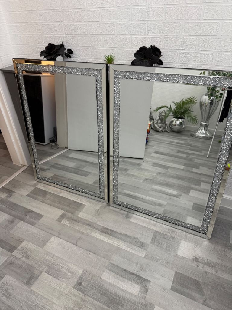 Two Crystal Framed Wall Mirrors – Matching Pair