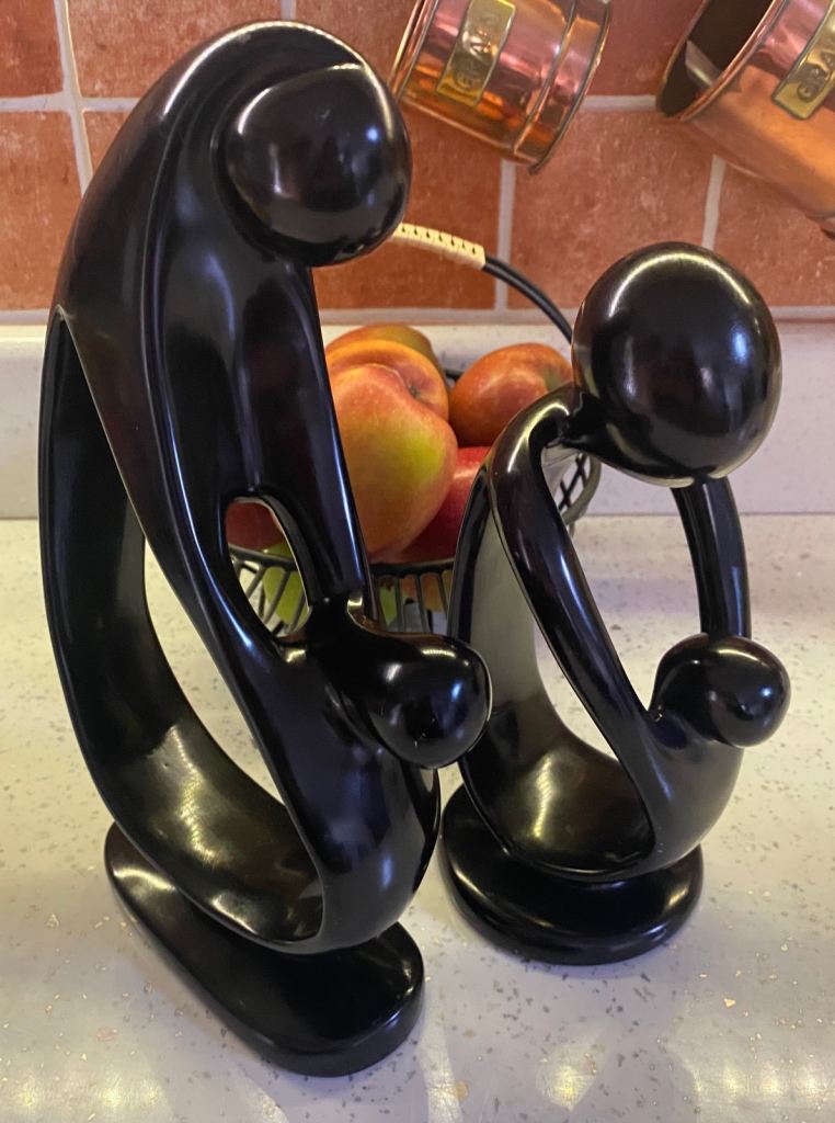 Black Sandstone Child And Adult Figurines X 2