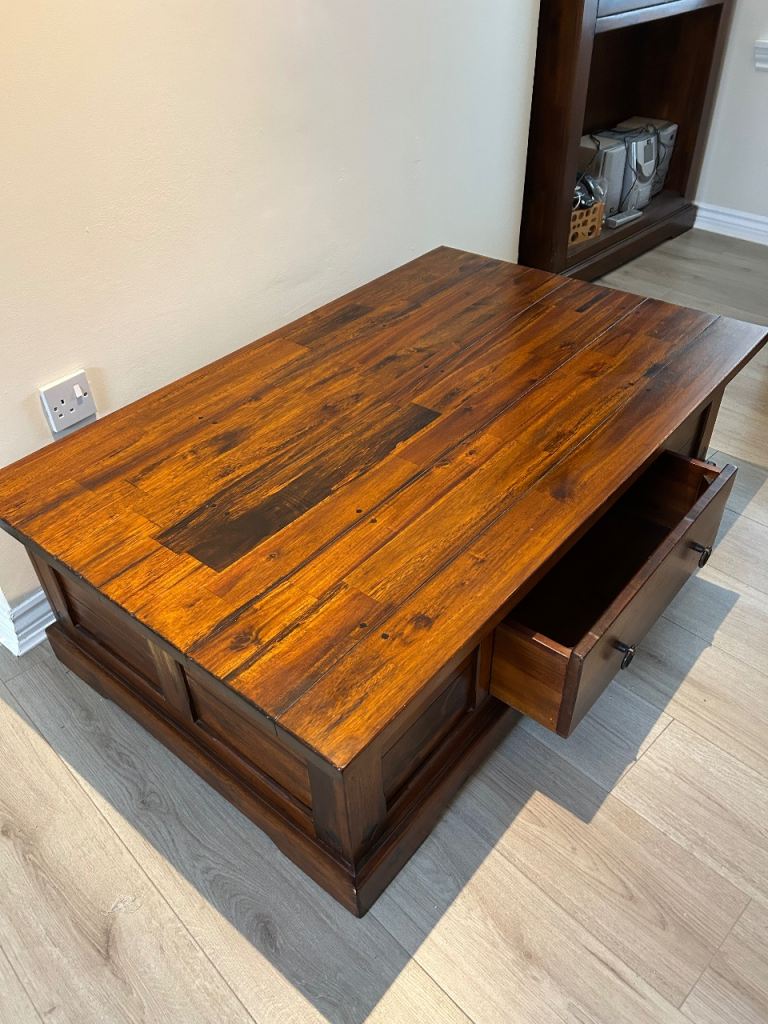 Solid Oak living room box table with drawer