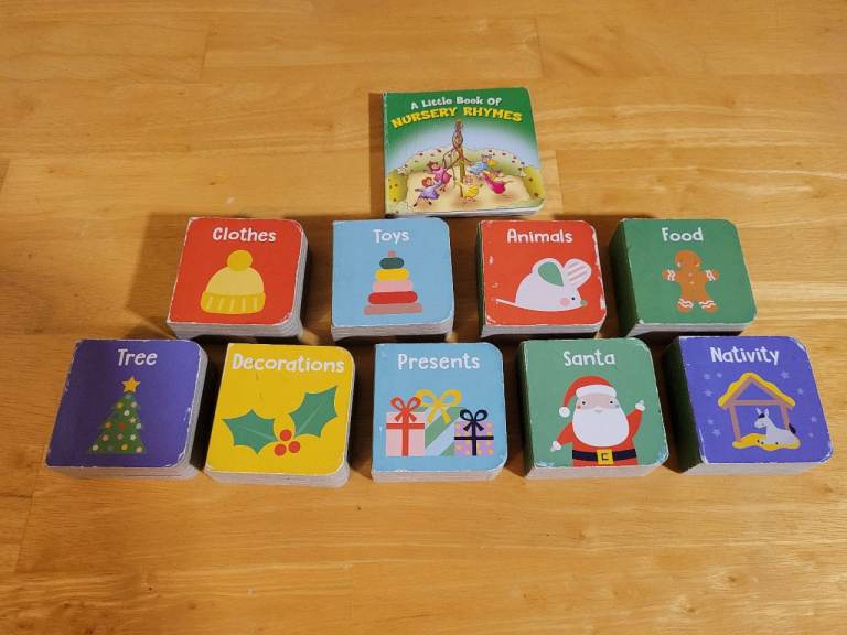 9 x baby board cardboard word & 1 nursery rhyme books. Ok condition