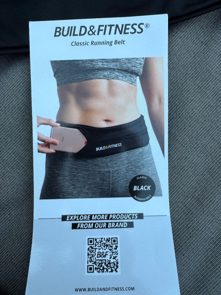 New BUILD&FITNESS Classic Running Belt – Black, Water Resistant