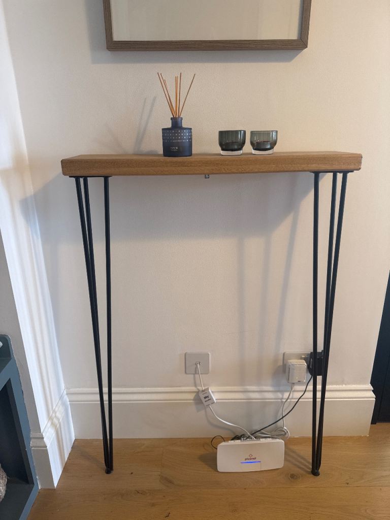 Solid Oak Console Table with Hairpin Legs