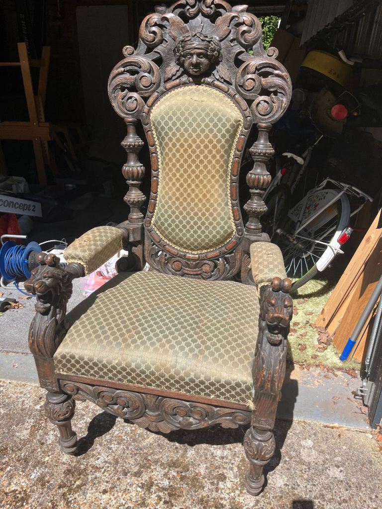 Large ornate gothic style throne chair