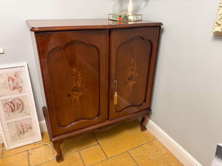 Vintage Wooden Cabinet with Inlay Design and Two Doors