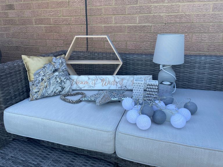 Various Home Decor Items – Lamp, Shelf, Cushions & More