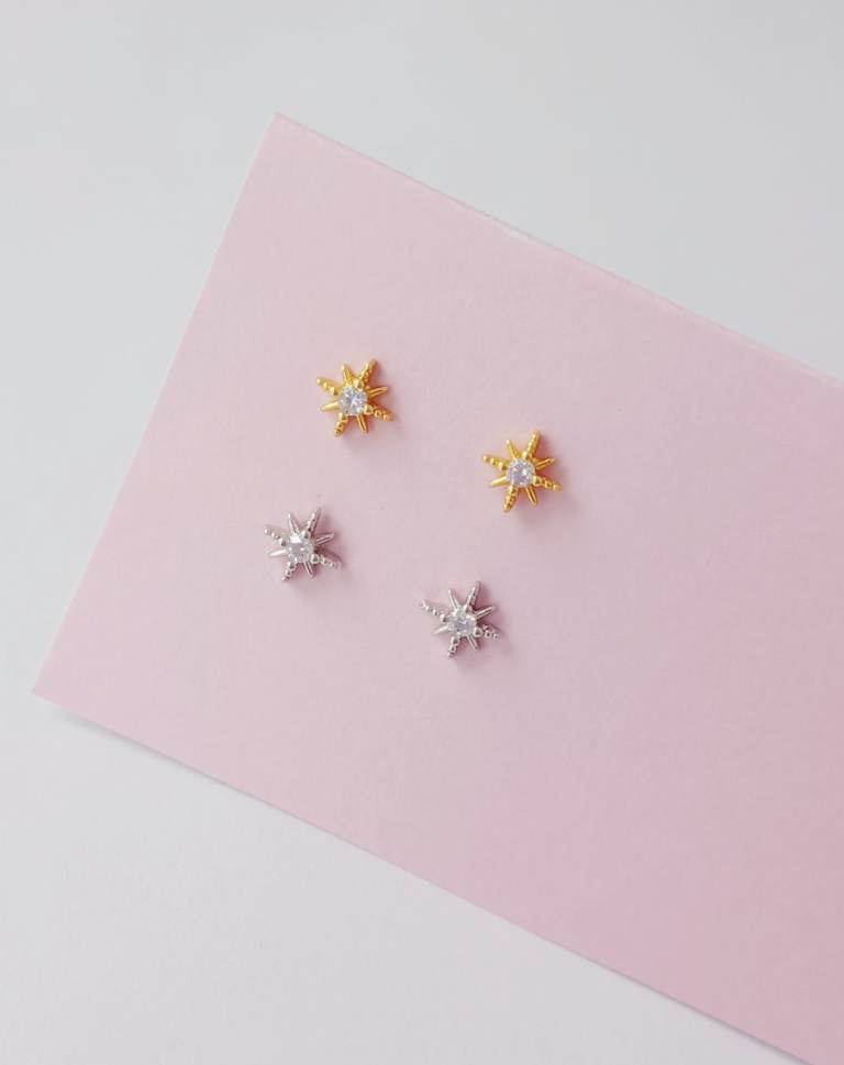 18K Gold/Silver Plated Star Stud Earrings Minimalist gift for women CZ sparkling