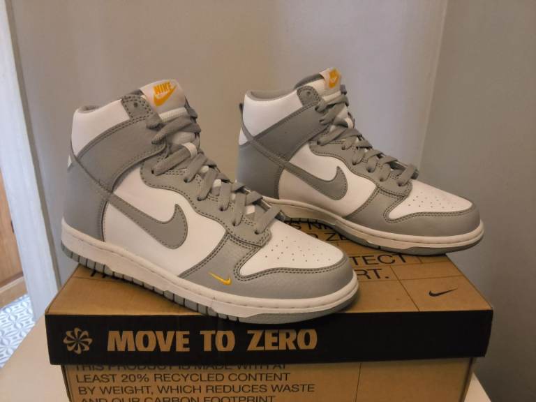 Nike Dunk High Next Nature (Grade School) Wolf Grey Marigold-FD9773-001 Leather Trainers. 