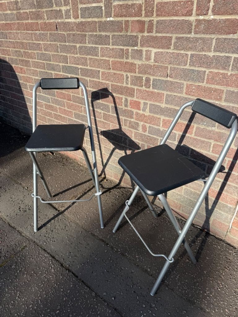 Pair of Black Folding Bar Stools - Good Condition