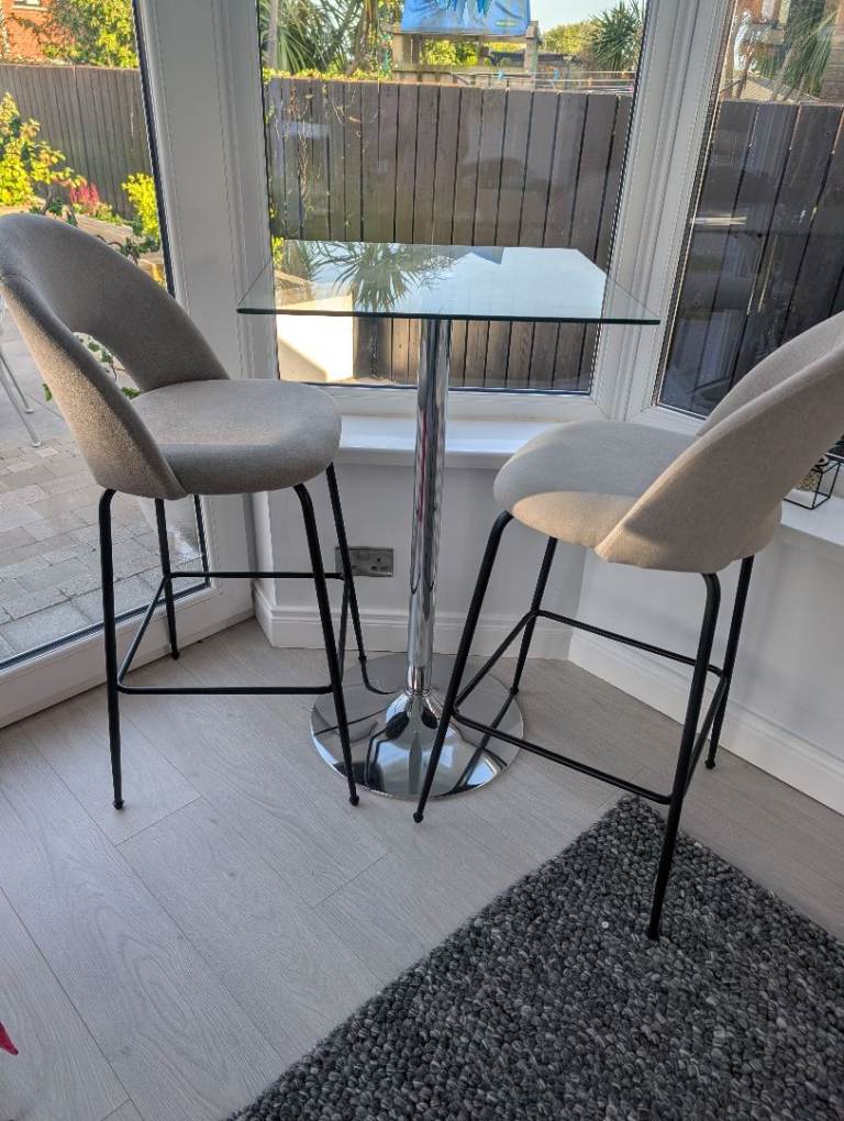 Glass bar table and 2 chairs