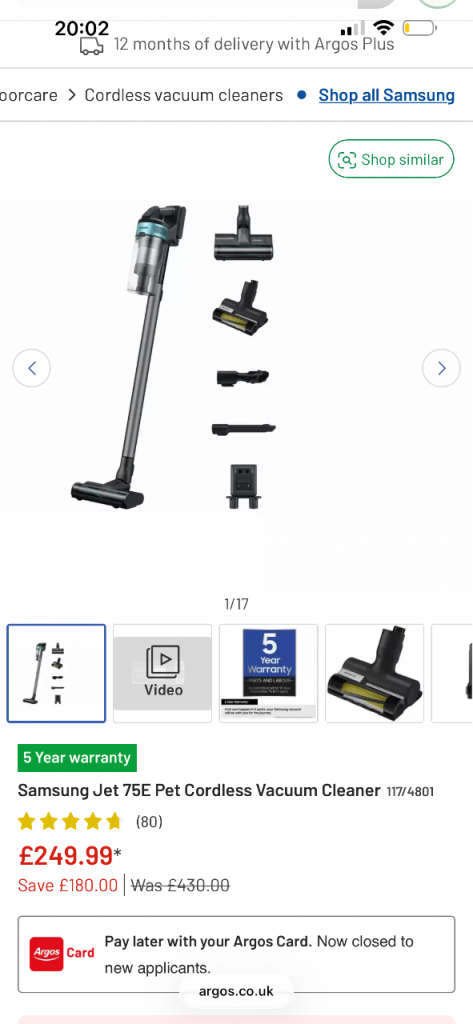 SAMSUNG 75e BRAND NEW VACUUM CLEANER DISCOUNT X6