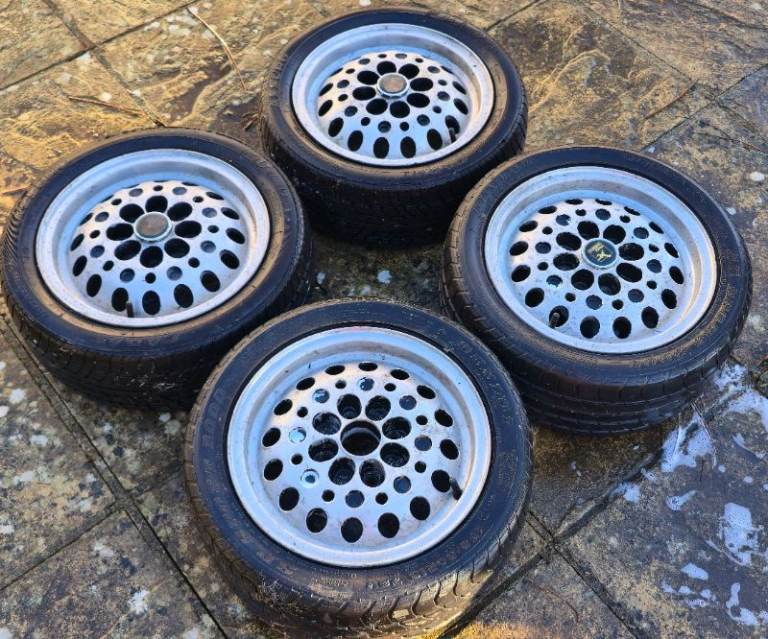 13" CENTRA "PEPPERPOT" RETRO/CLASSIC STAGGERED RARE WHEELS 4x100 TRIUMPH GT6