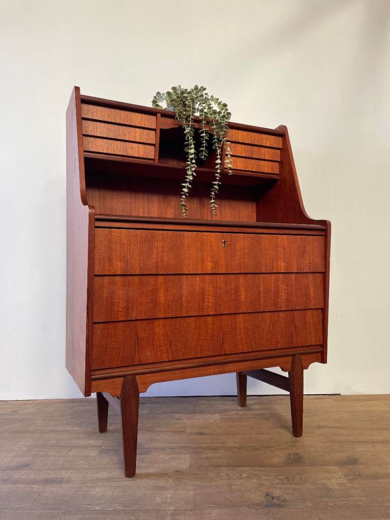 Vintage Danish Teak Bureau Desk – Mid Century Storage & Writing Desk