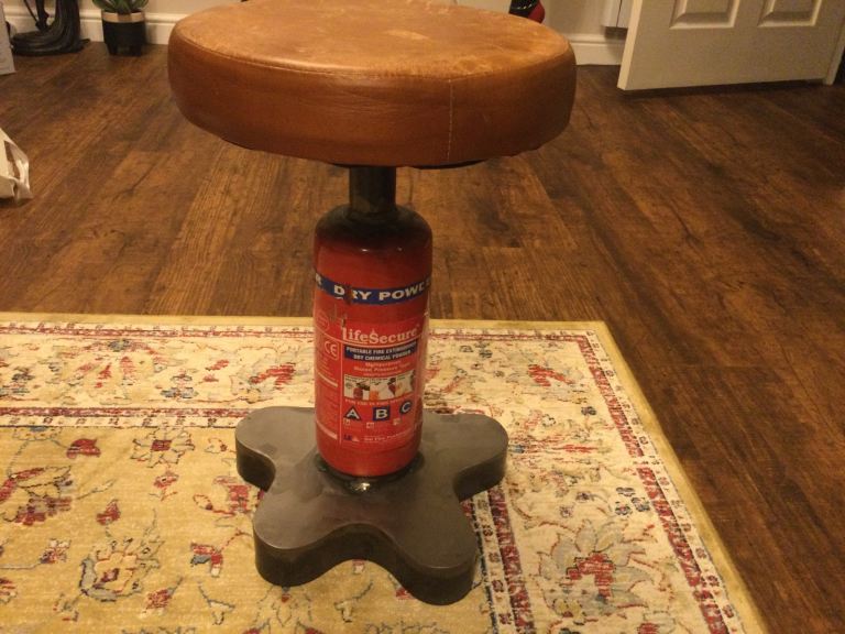 Industrial collectible novelty sturdy stool with a twist