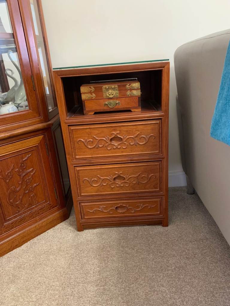 Items of Chinese Rosewood home furniture also including mirror and 2 x table lamps for sale 