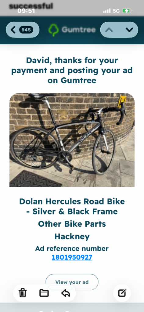 Dolan Hercules Road Bike Frame - Silver & Black, Good Condition