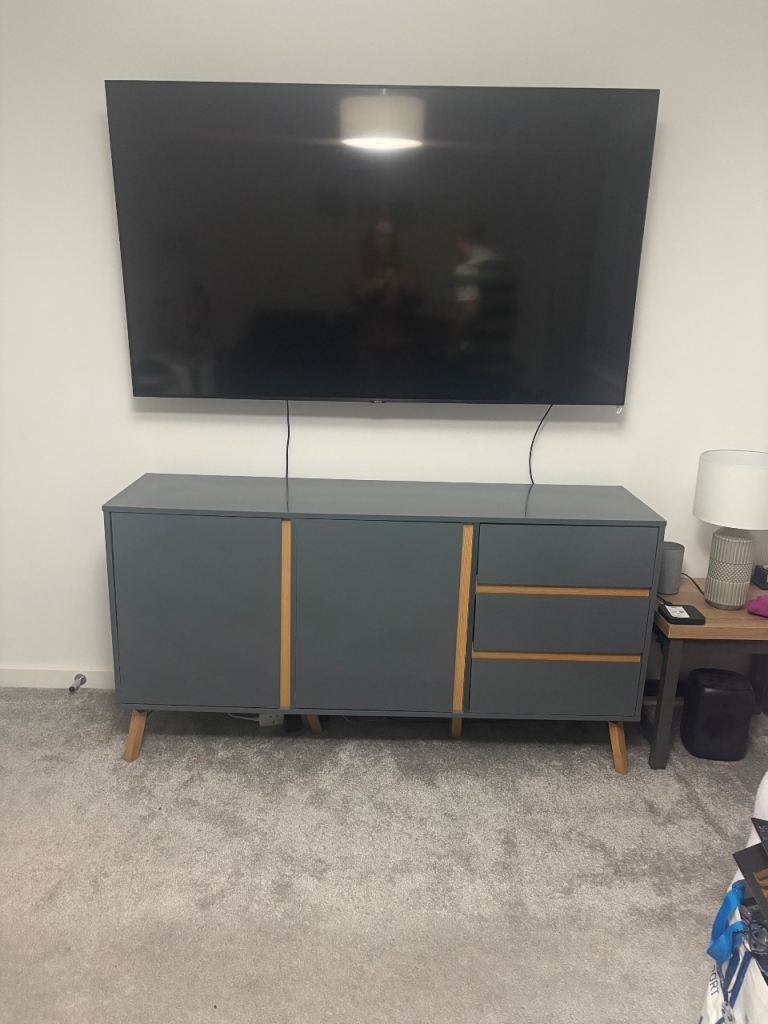 Grey Sideboard with Wooden Legs and detail, £50.00 for Sale