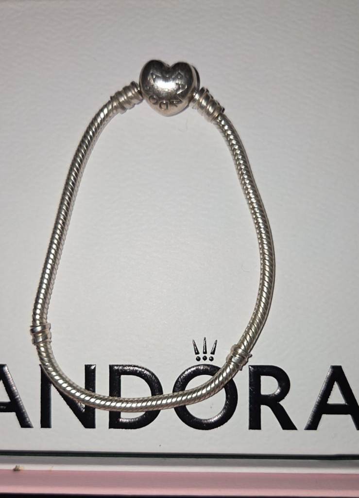 Pandora Moments Silver Snake Chain Bracelet with Heart Clasp