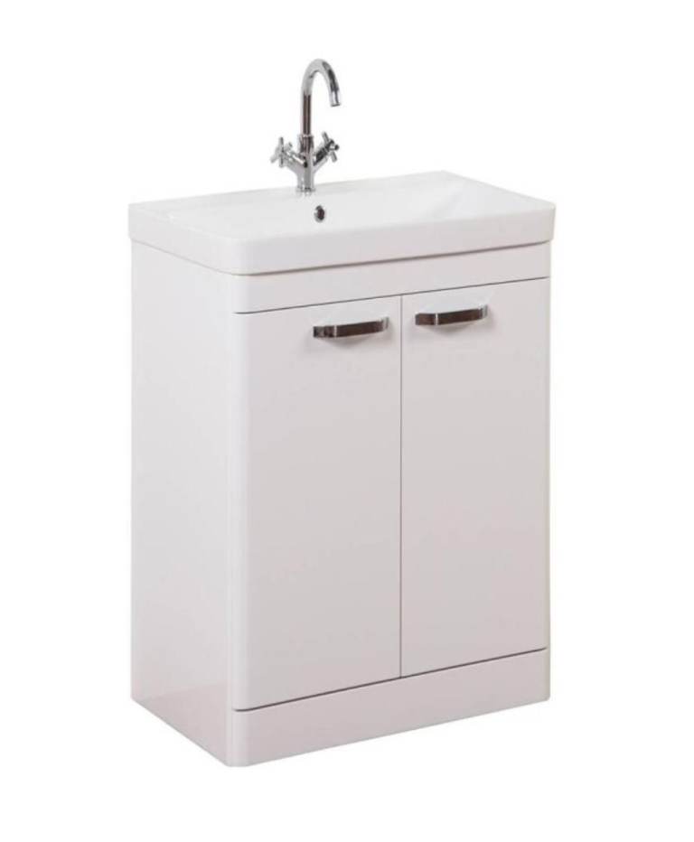 500mm floor-standing white gloss vanity unit with basin