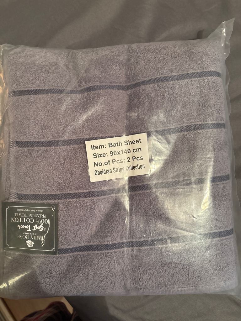 Emily Rose Bath Sheets (2 Pcs) – Obsidian Stripe, New