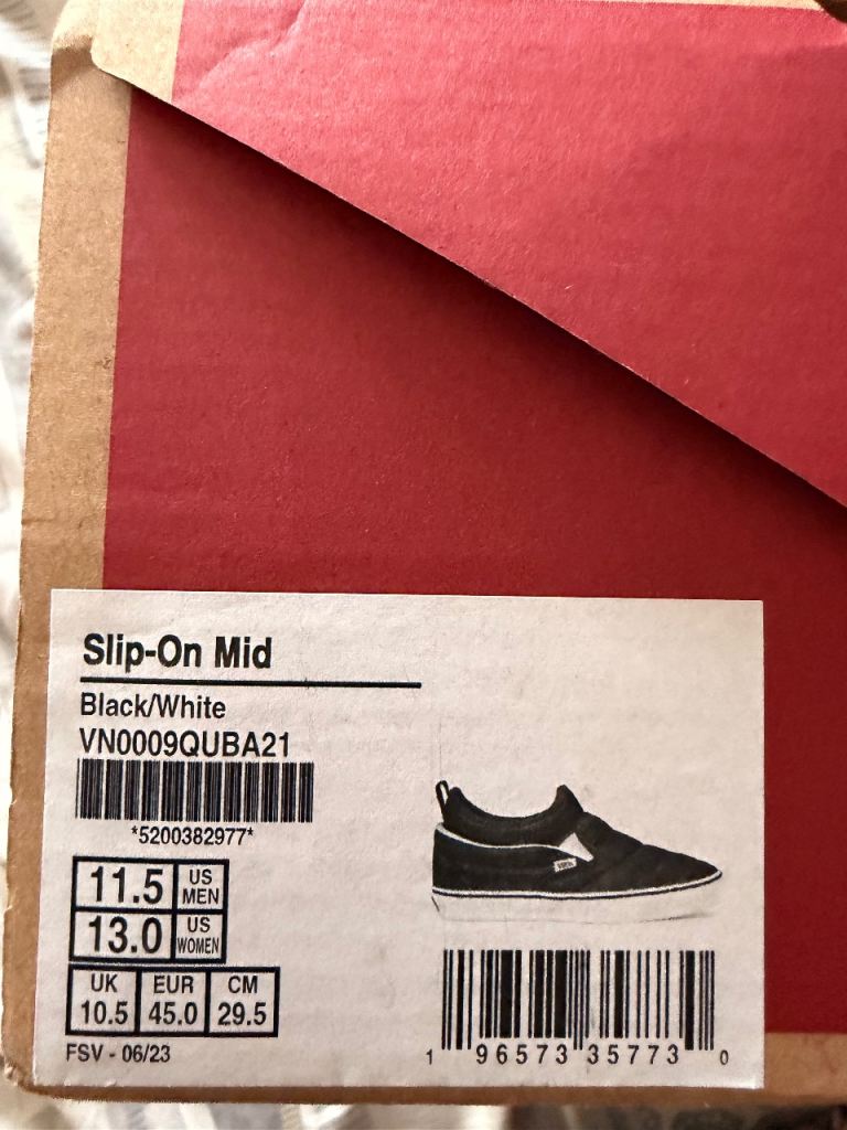 Vans Slip-On Mid Shoes – Black/White, UK 10.5, New