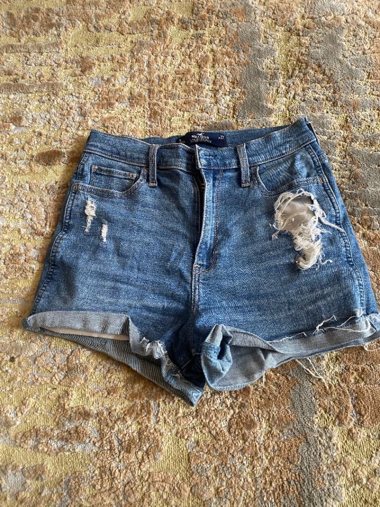 Hollister Blue Denim High-Rise Distressed Shorts