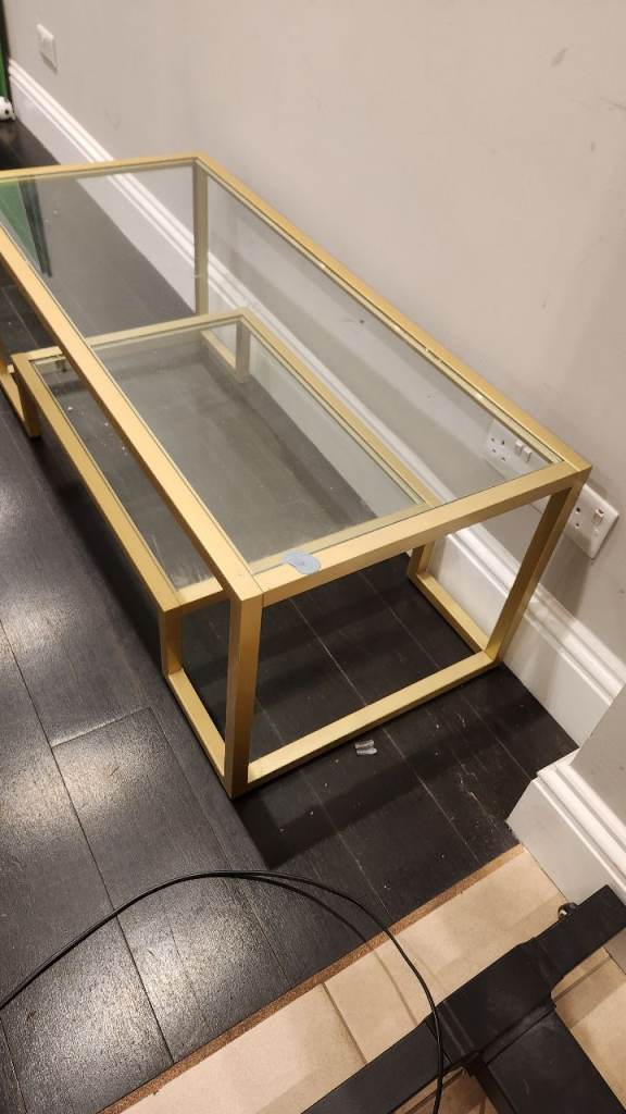 Gold Metal and Glass Coffee Table – Good Condition