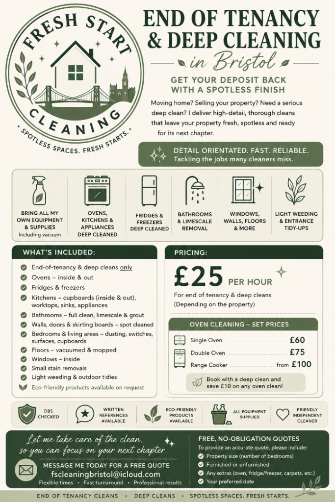 Fresh Start Cleaning – End of Tenancy & Deep Cleaning | Bristol Spotless Spaces. Fresh Starts.