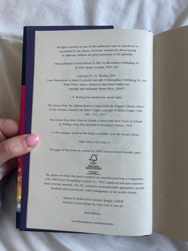 Harry Potter and dealthy hallows first edition 