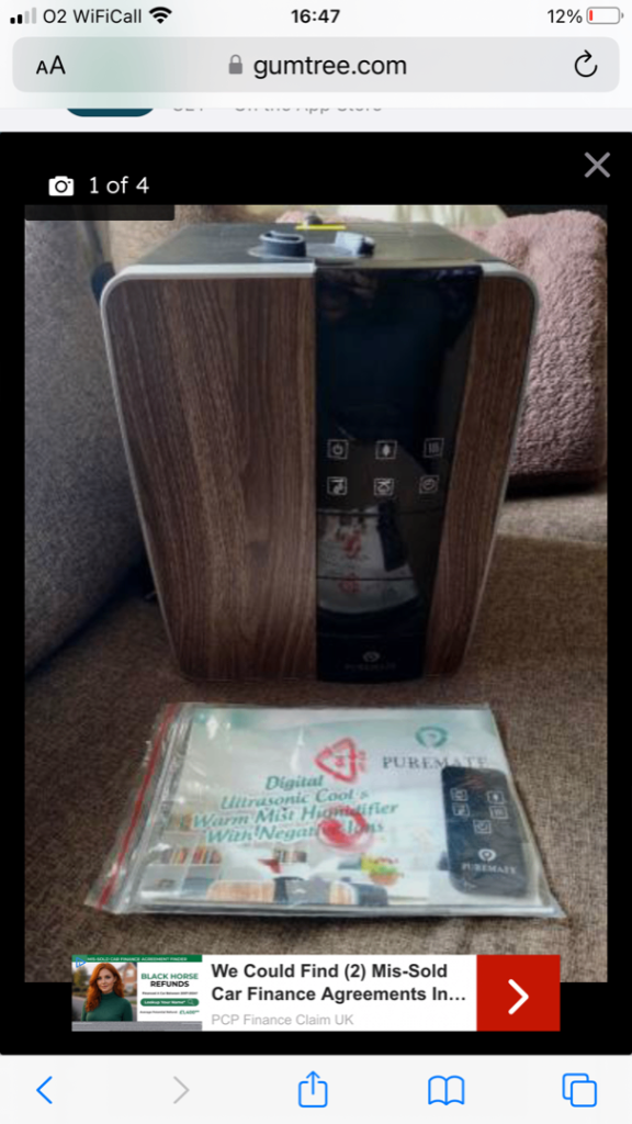 Puremate ultrasonic warm and cool mist humidifier with negative ions