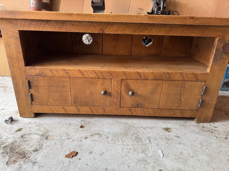Solid Wood TV Unit with Storage – Good Condition