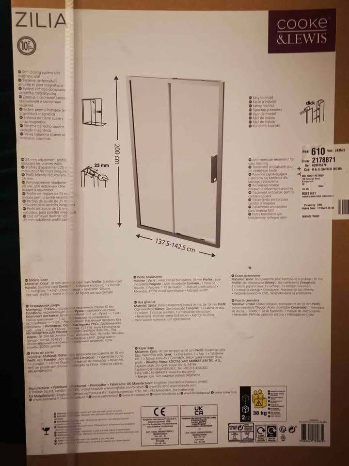 NEW Cooke & Lewis Zilia Sliding Shower Doors (x2) + Slim Tray – Bundle