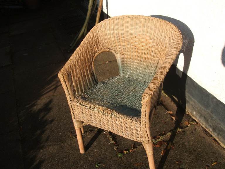 Wicker Armchair – Fair Condition, Beige