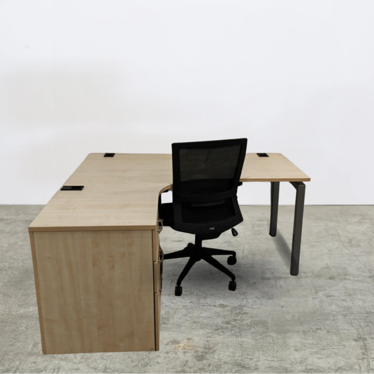 Large Corner Desk with Drawers 1600mm | Maple Grey Radial Office Desk