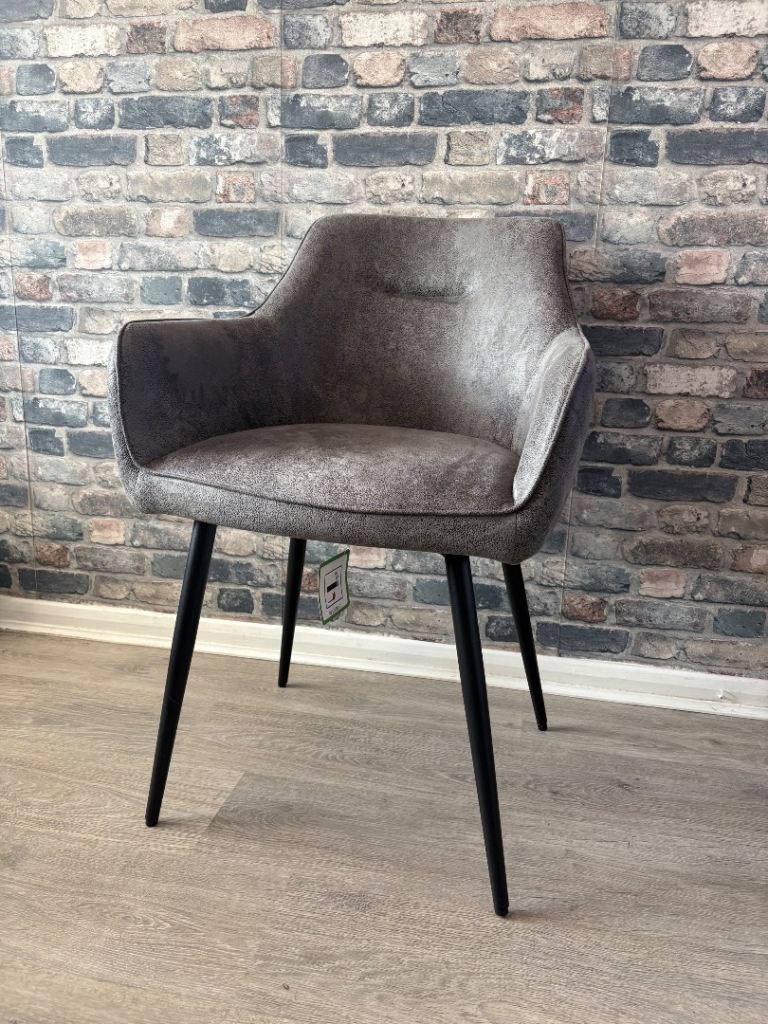 Two Stylish Grey Suede-Effect Tub Chair with Black Legs