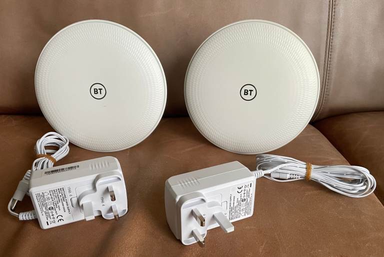 A set of 2 BT Whole Home Mesh W-Fi Disks, AC2600