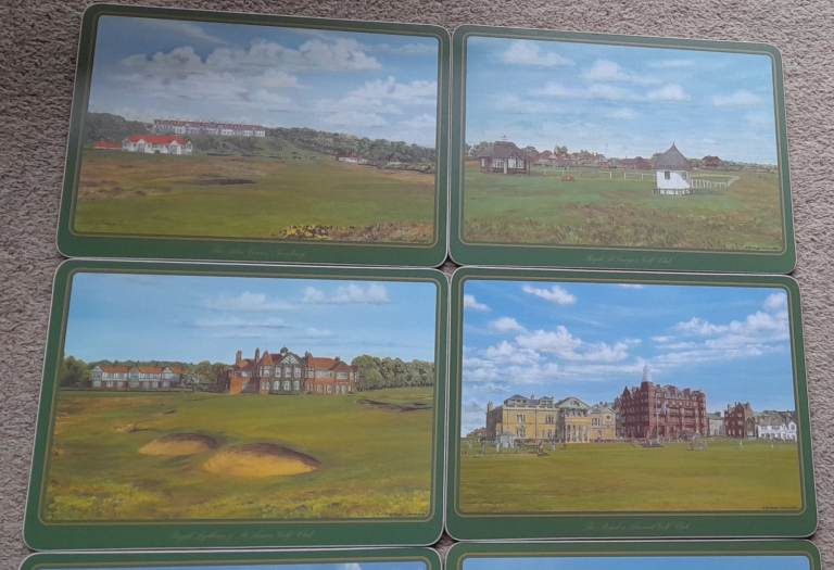 6 Place Mats Depicting Different Golf courses es