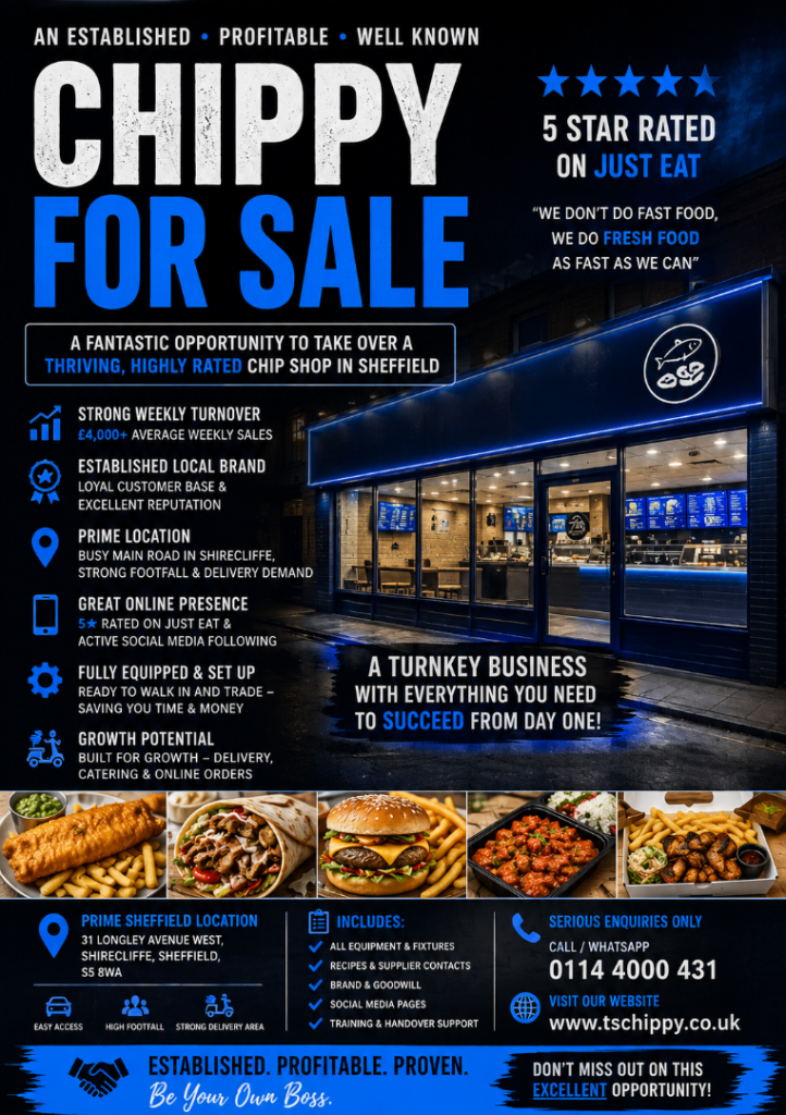 Established Profitable Chippy for Sale in Sheffield – Turnkey Business