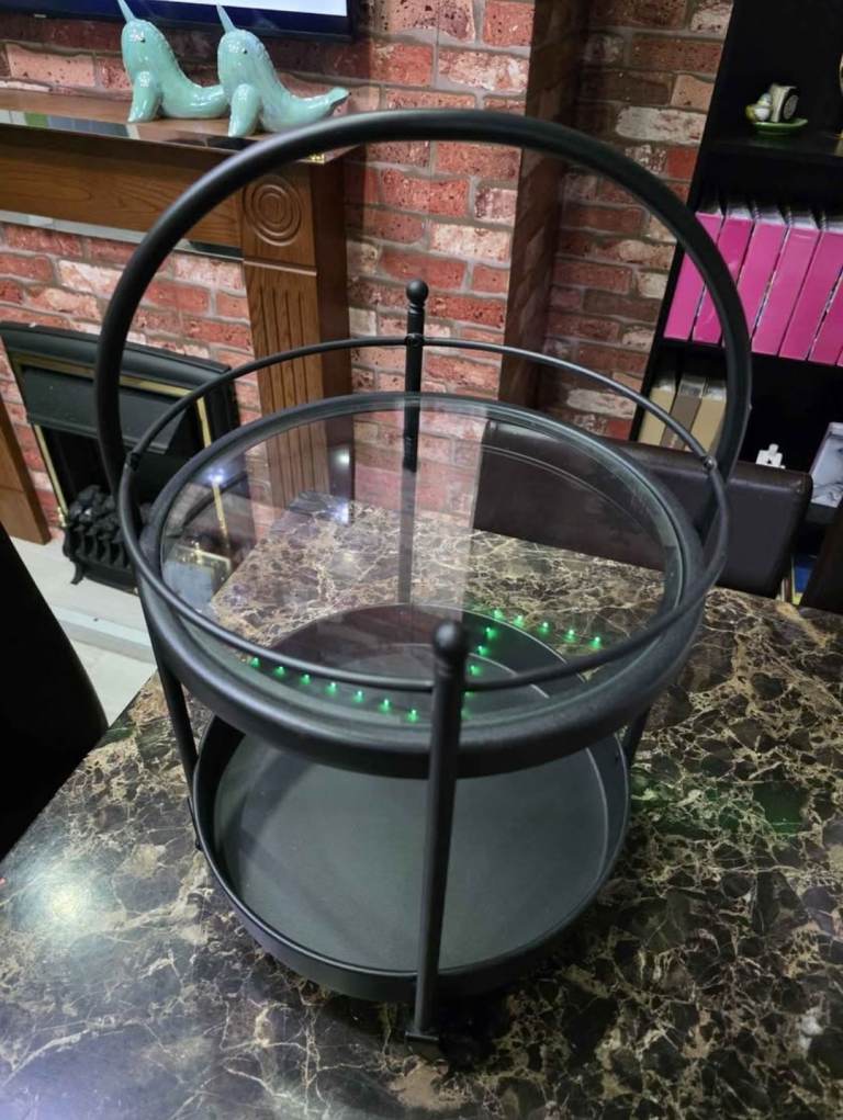 Two-Tier Serving Cart - Black Metal with Glass Top