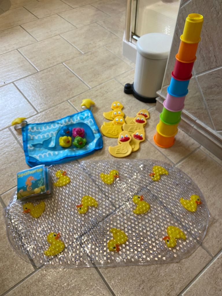 Box Of Baby Bath Accessories/Toys - 22 Individual Pieces 