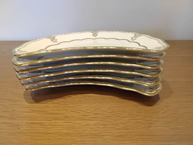 ROYAL CROWN DERBY 6 X LOMBARDY CRESCENT PLATES 1ST QUALITY