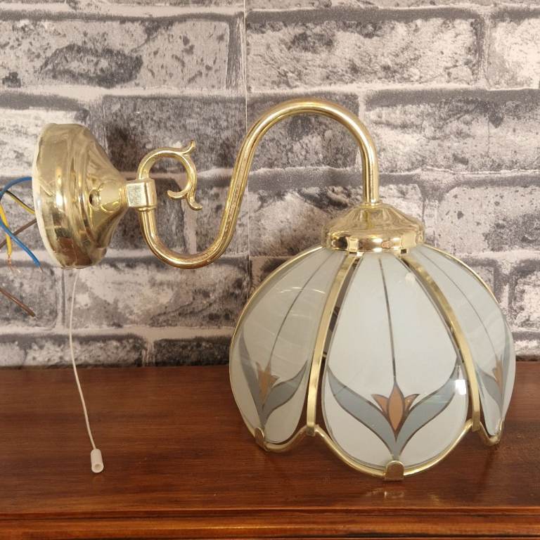 Vintage Poole Lighting Frosted Glass Wall Light Pull Cord Sconce UK Made 1993