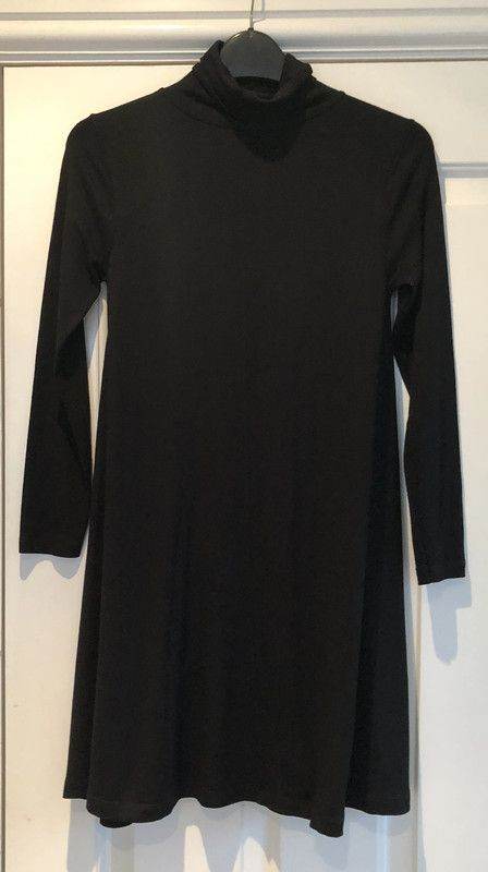 ASOS black, long sleeved, roll neck swing dress UK 6 VGC